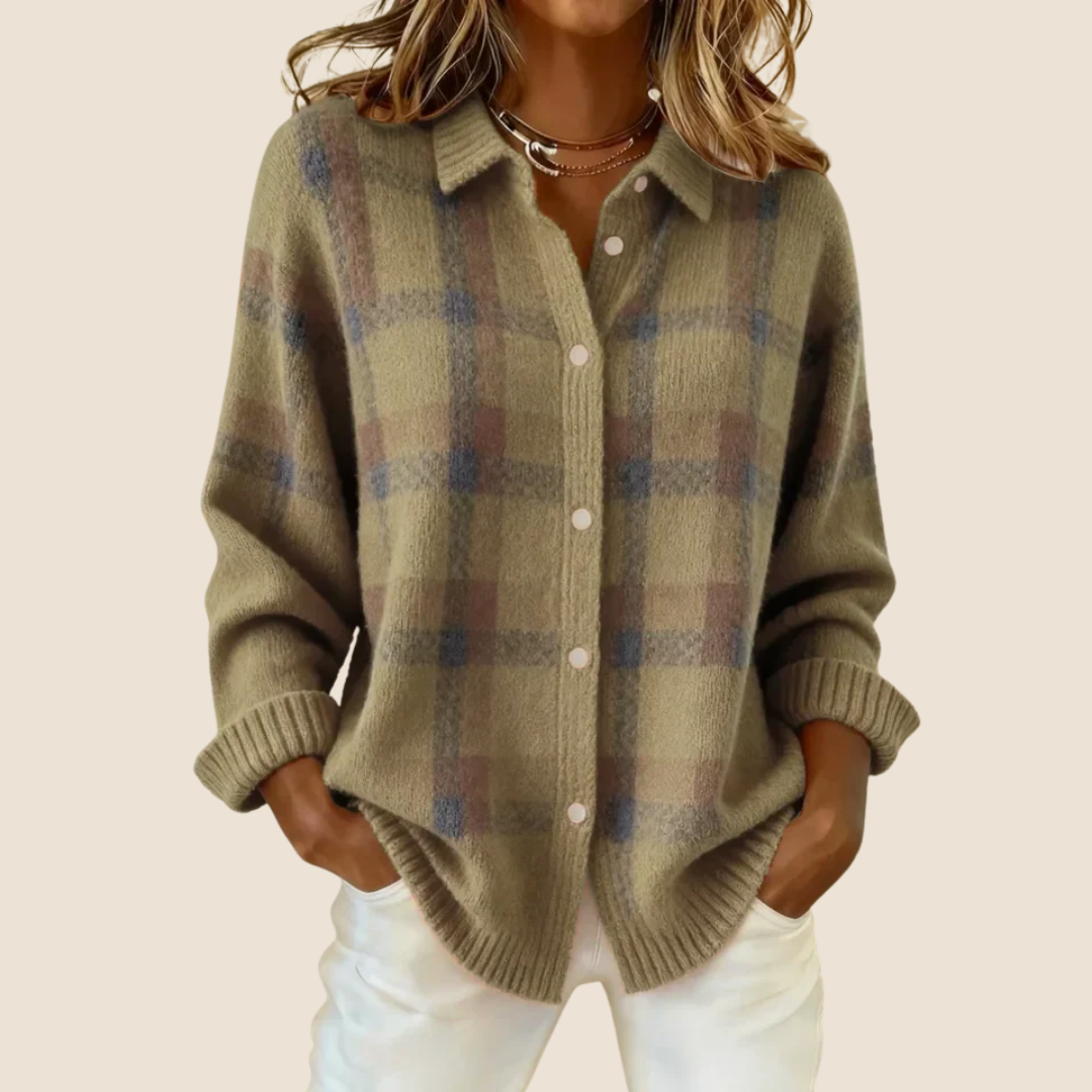 Trendy Dames Fleece Vest met Knopen en Geruit Patroon