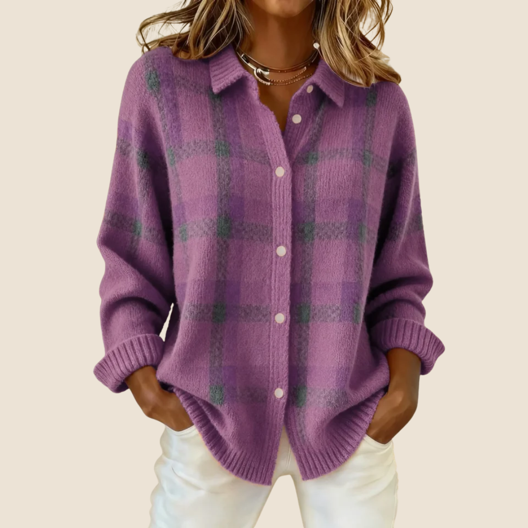 Trendy Dames Fleece Vest met Knopen en Geruit Patroon