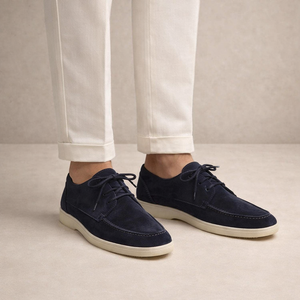 Loafers Suede Heren Regular Fit Leer Vetersluiting Gesloten Neus