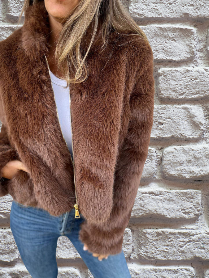 Faux Fur Winterjas Dames Kort Gevoerd Warm