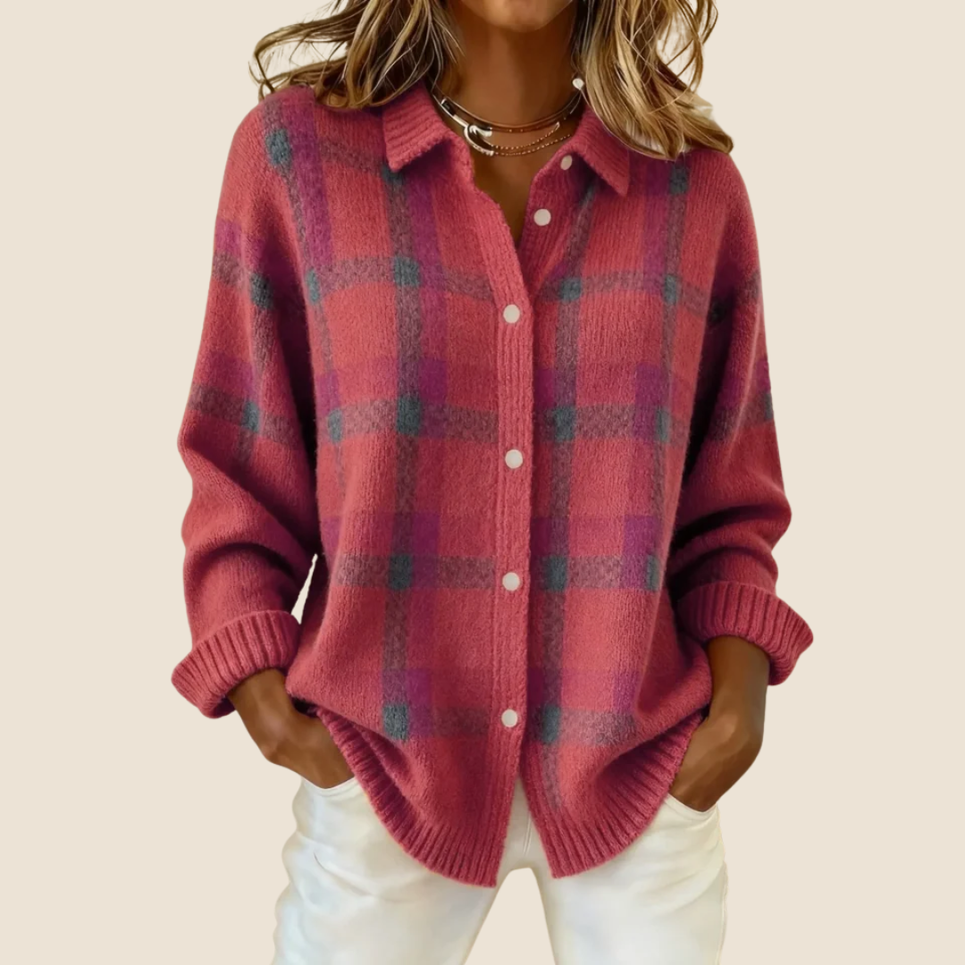 Trendy Dames Fleece Vest met Knopen en Geruit Patroon