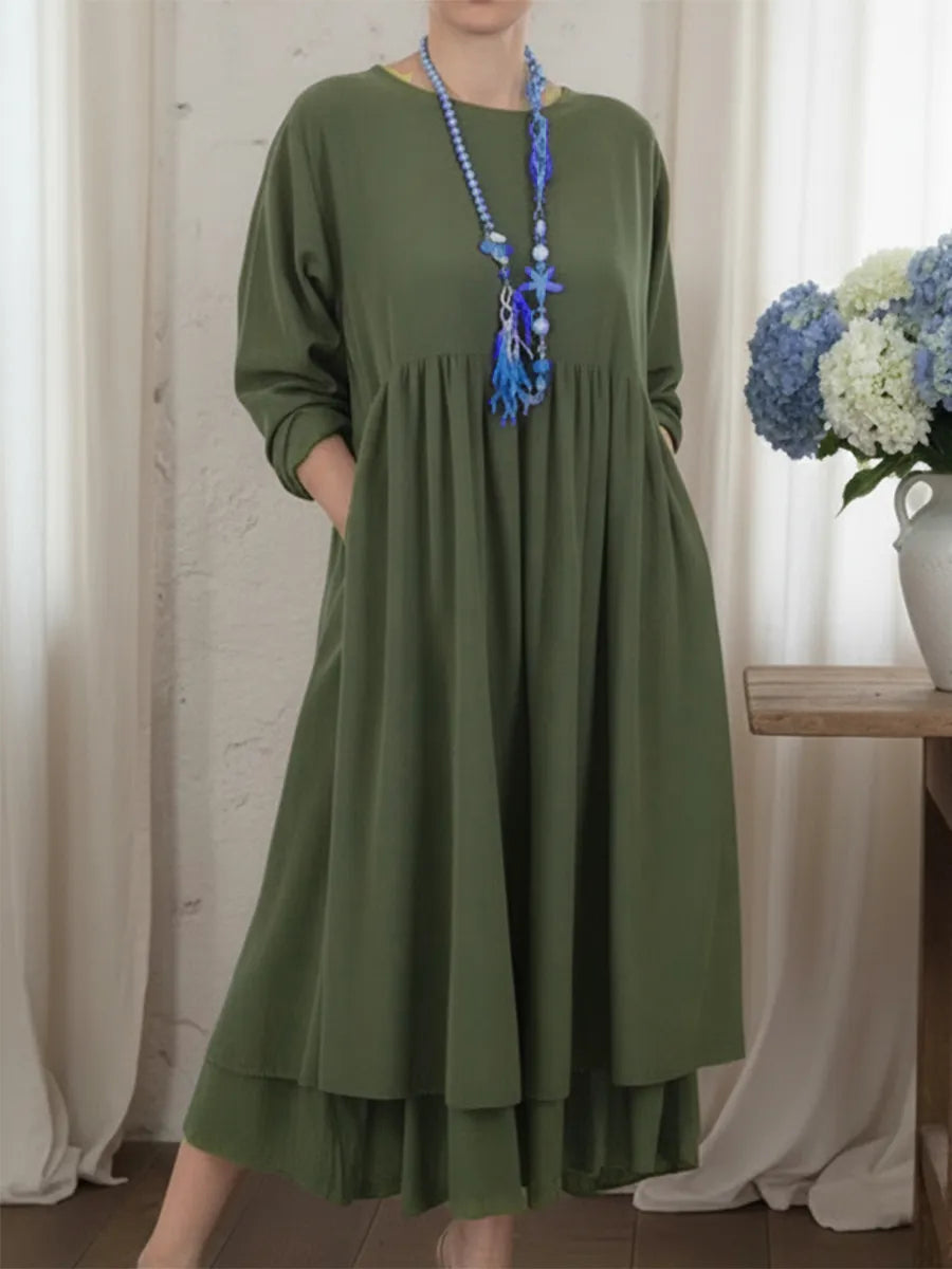 Dames Elegante Midi Jurk Met Losse Pasvorm En Lange Mouwen