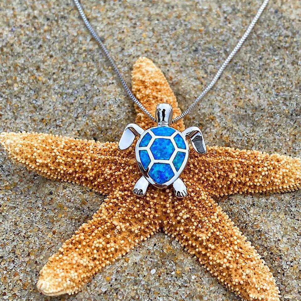 Zeewater Schildpad Ketting + Oorbellen Set in Opal en Zilver