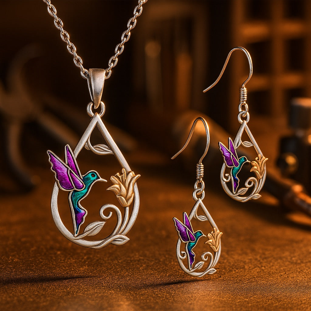 Mooie Kolibrie Ketting voor Vrouwen met Bonus Oorbellen