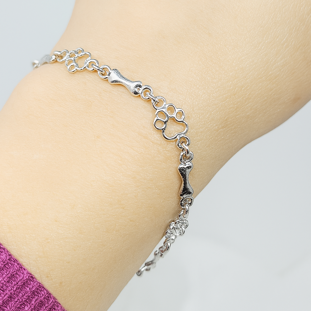Beperkte Editie Pure Zilveren Hondenpoot en Bot Bedels Armband