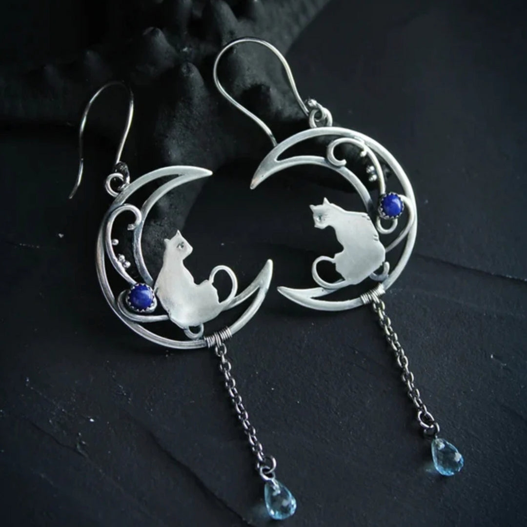 Blauwe Zirkonia Kat Boho Oorbellen in Sterling Zilver