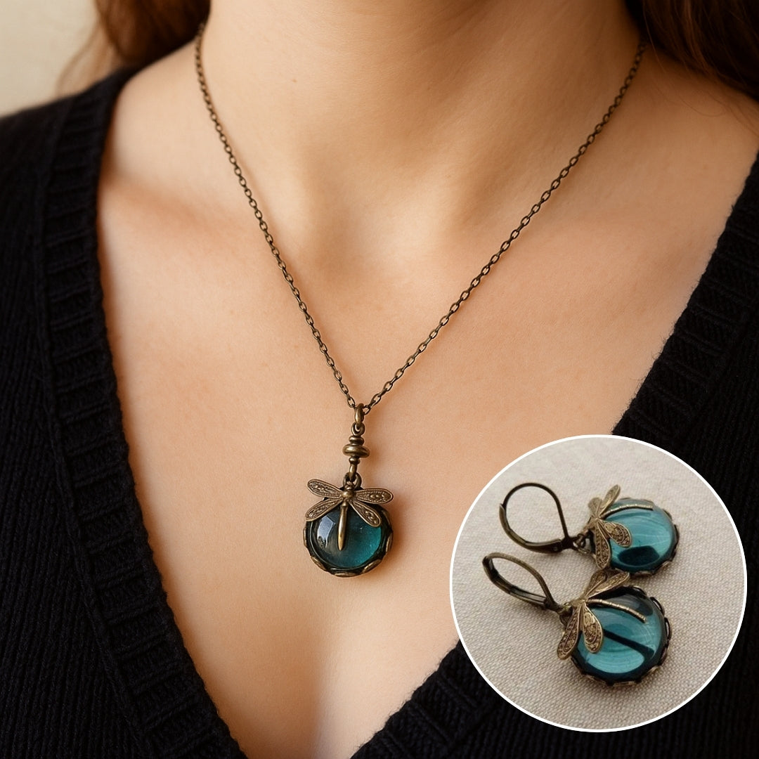 Prachtige Vintage Libelle Halsketting met Bonus Oorbellen – Tijdelijke Aanbieding