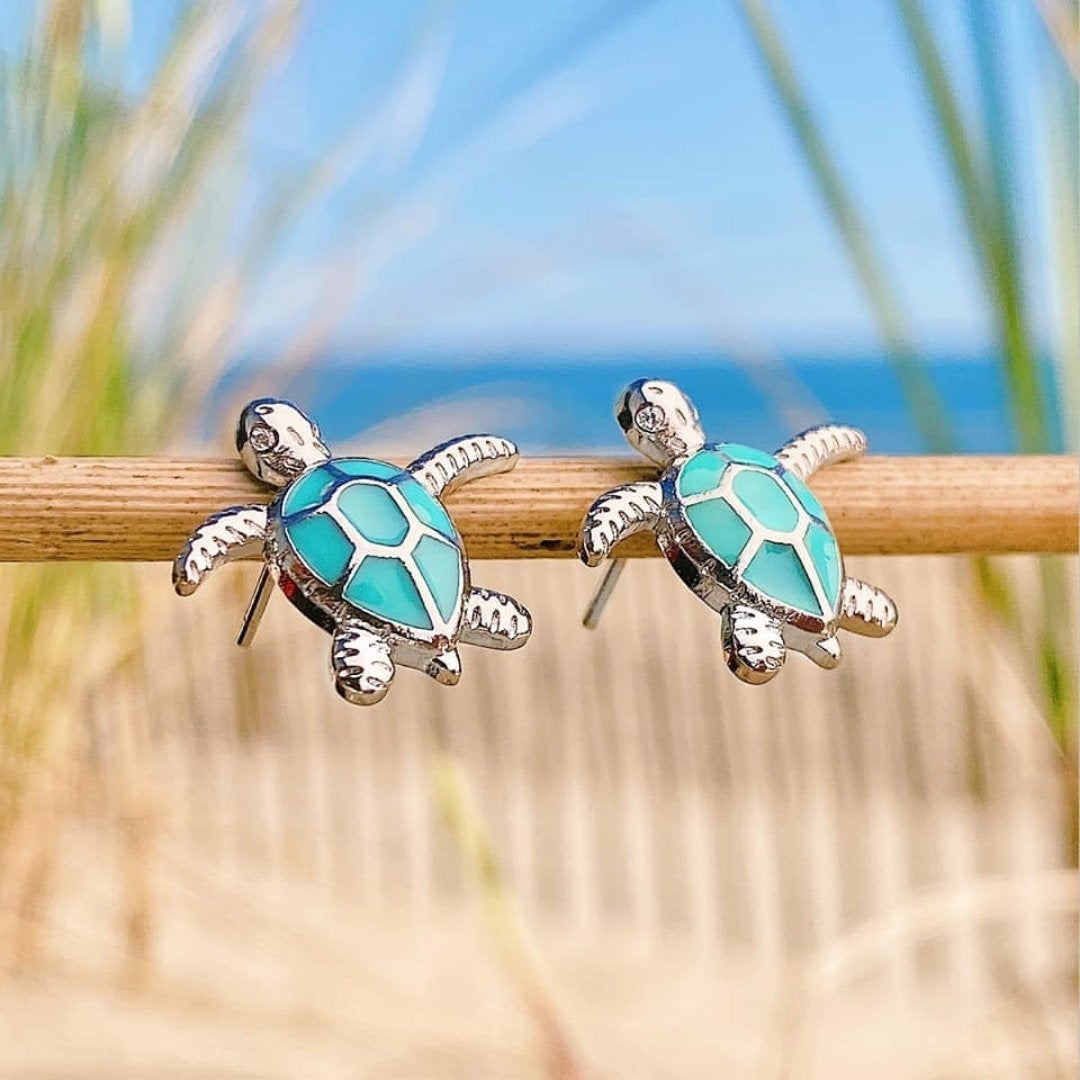 Zilver met opaal oorbellen in zeeschildpad ontwerp