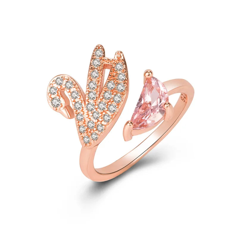Zwanen Kristallen Ring - Verstelbaar Roze Goud