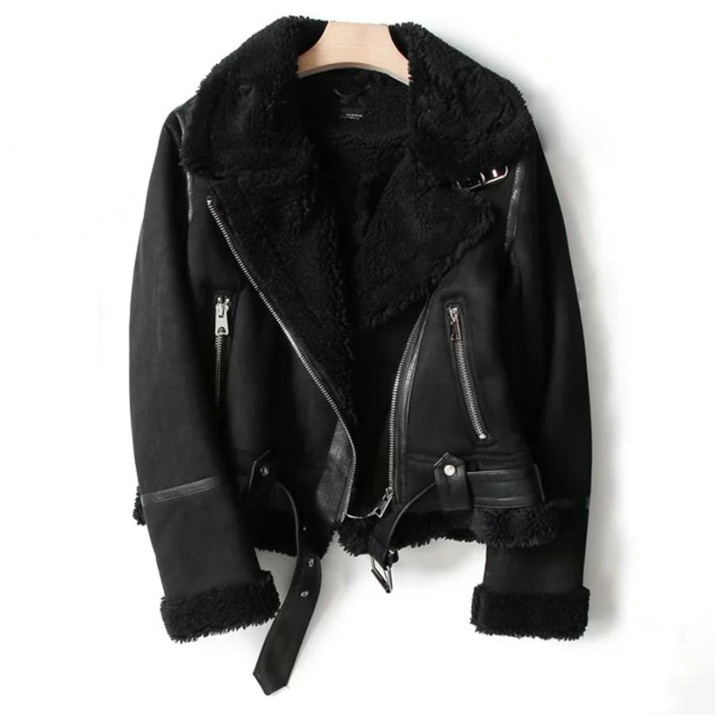 Bikerjack Dames Teddy Gevoerd Schuine Rits Getailleerd