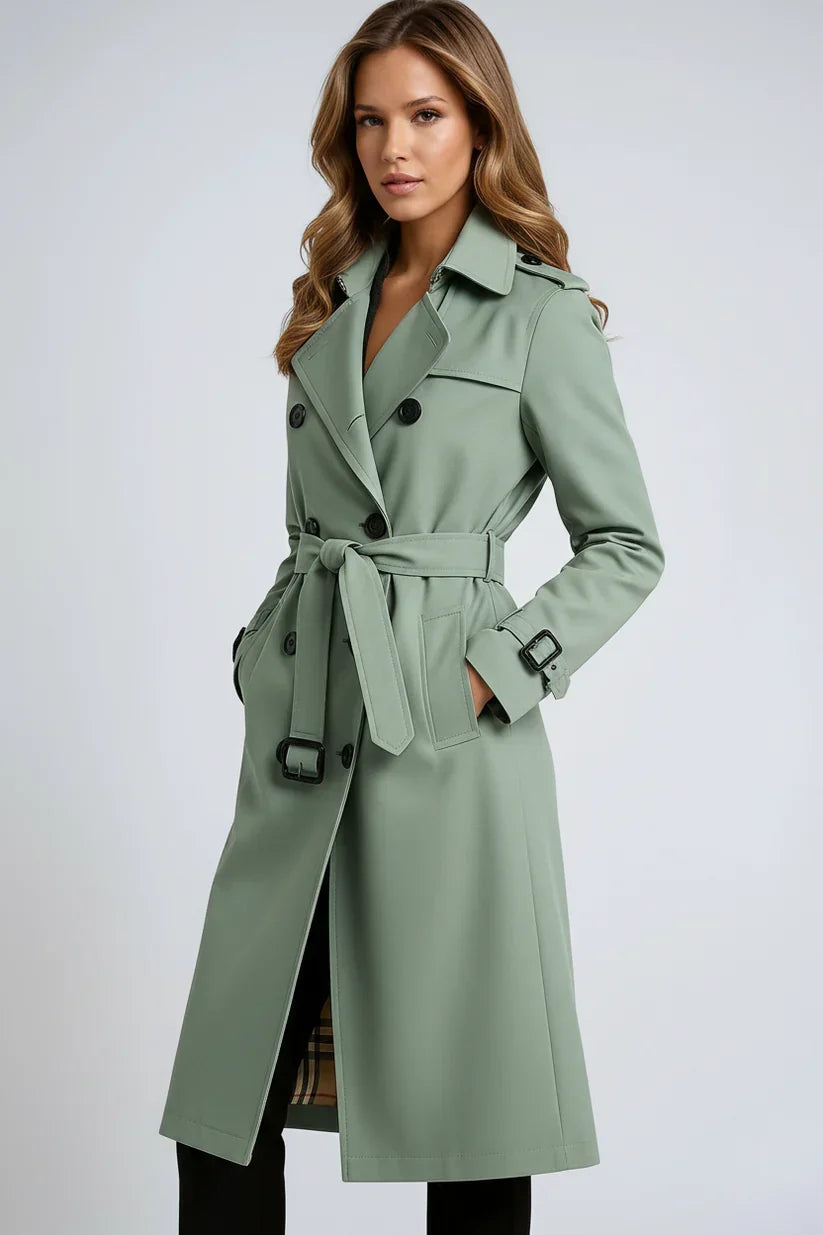 Lange Dames Trenchcoat met Dubbele Knoopsluiting