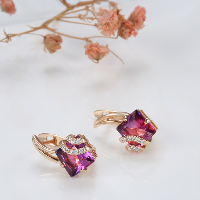 Elegante roségouden oorbellen met vierkante zirkonia
