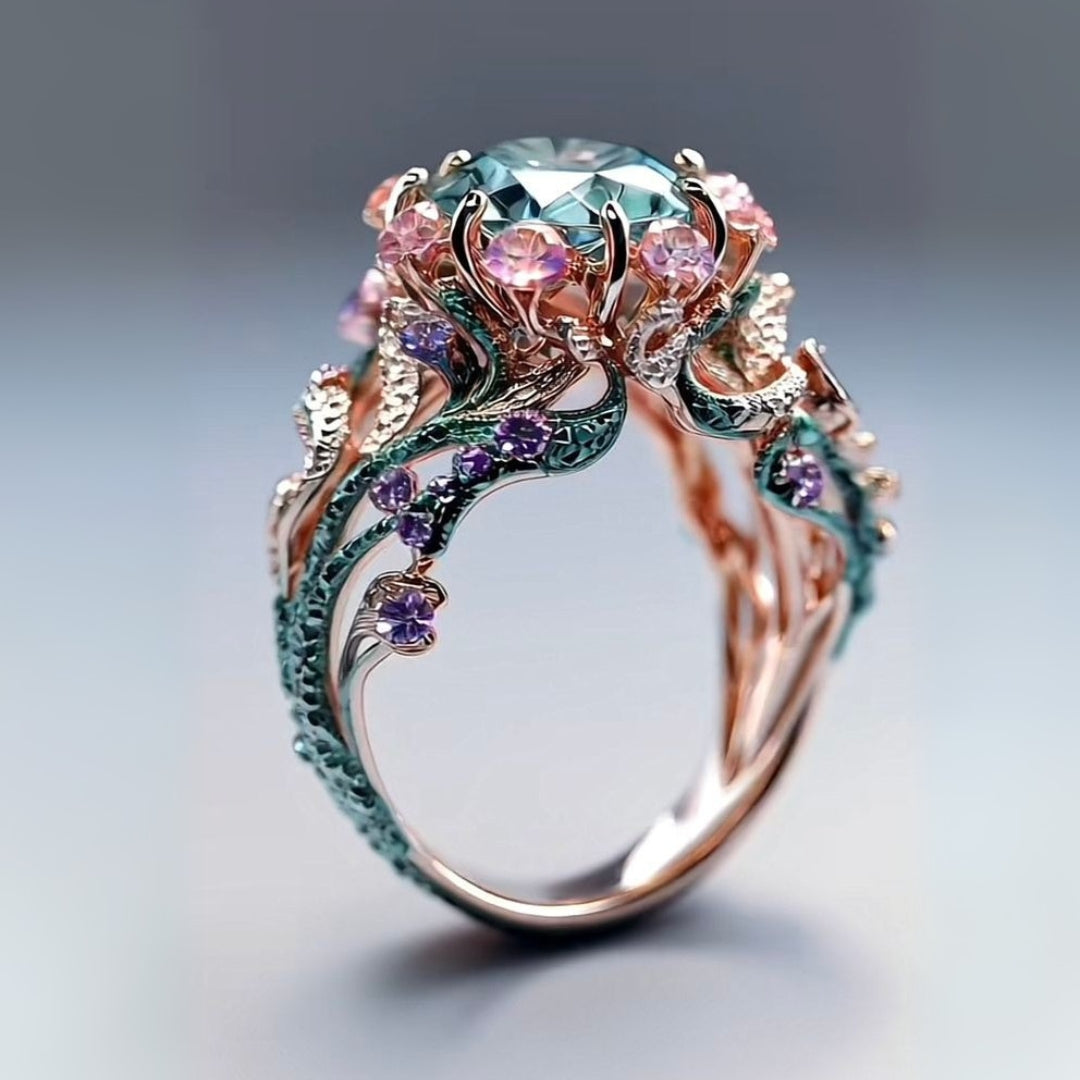 Exotische kleurrijke zirkonia ring