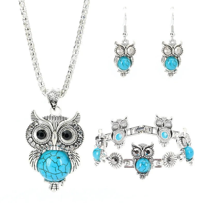 Turquoise Uil Wijsheid Sieraden Set