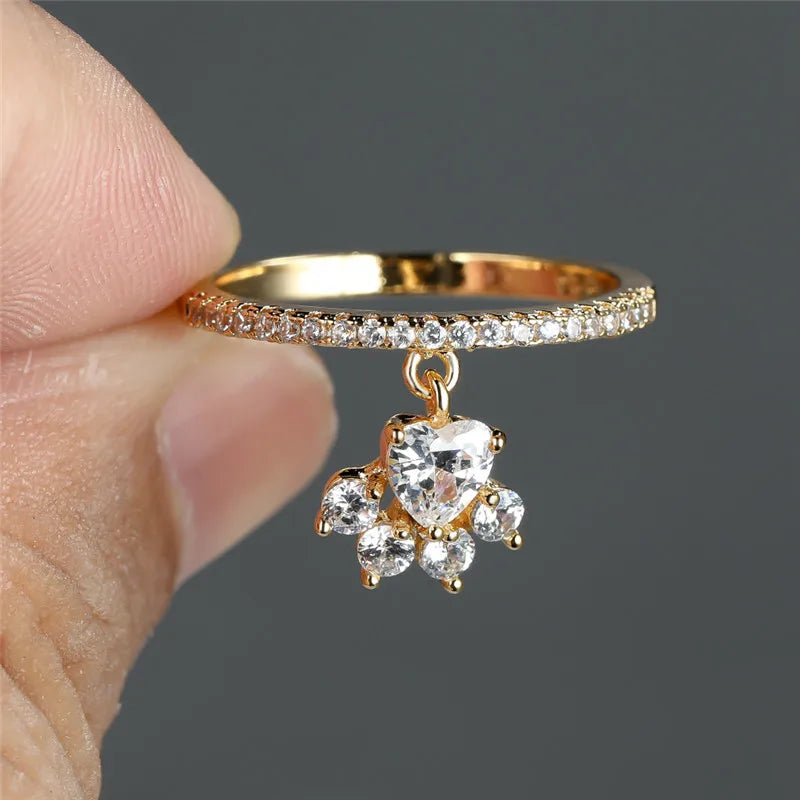 Vintage Kat Pootje & Hart Steen Ring – Gouden & Zilveren Tint