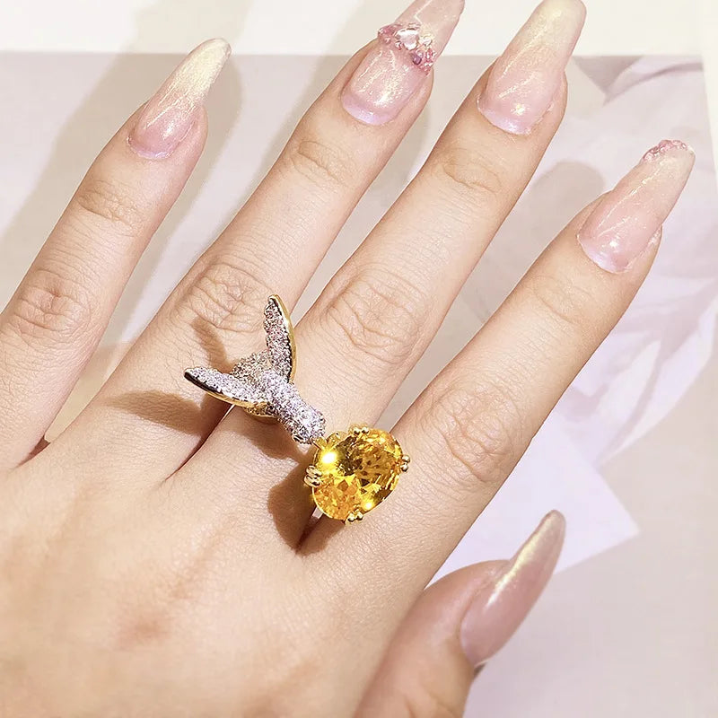 Verstelbare Hummingbird Edelsteenring – Zirkon, 14K Goud Verguld