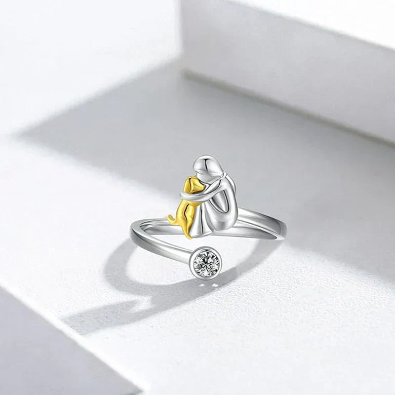 Zachte roségouden ring met schattig hondenmotief