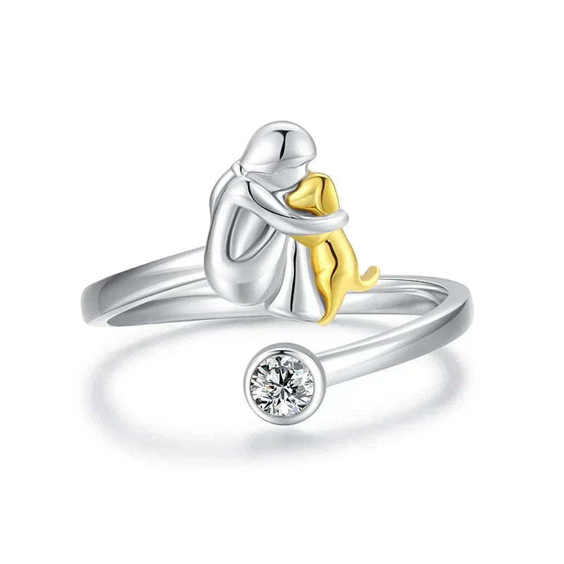 Zachte roségouden ring met schattig hondenmotief