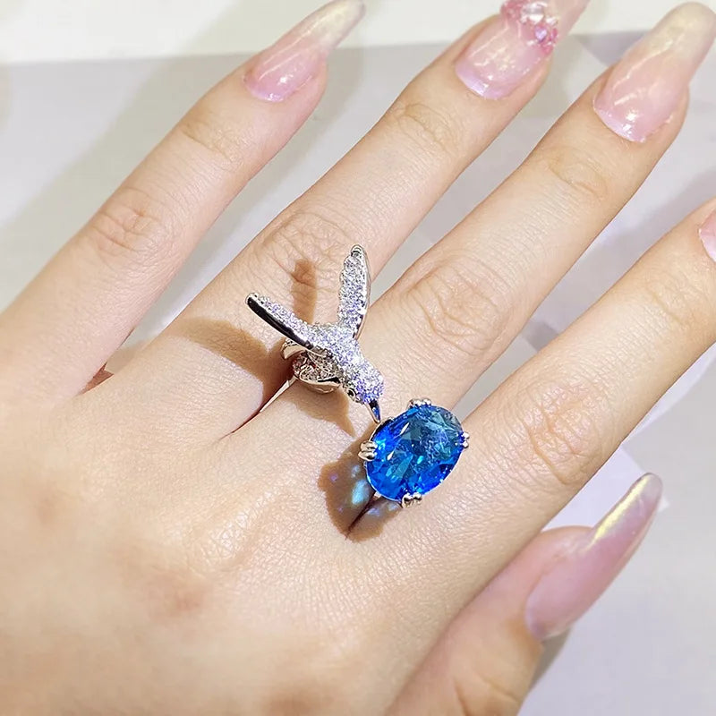 Verstelbare Hummingbird Edelsteenring – Zirkon, 14K Goud Verguld