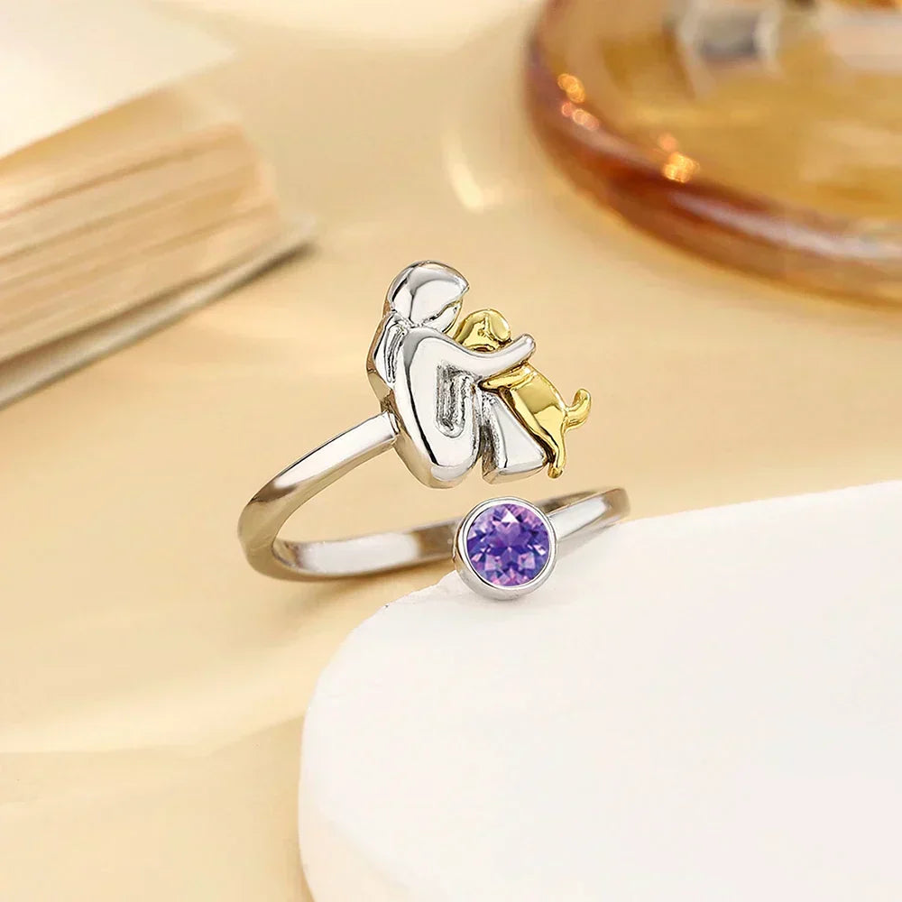 Zachte roségouden ring met schattig hondenmotief