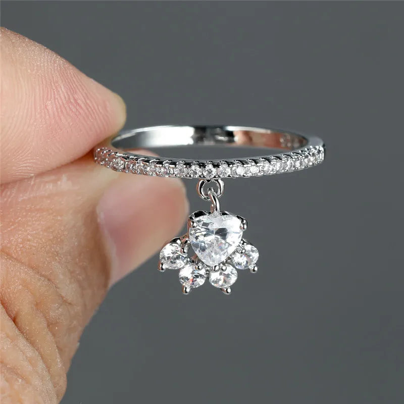 Vintage Kat Pootje & Hart Steen Ring – Gouden & Zilveren Tint