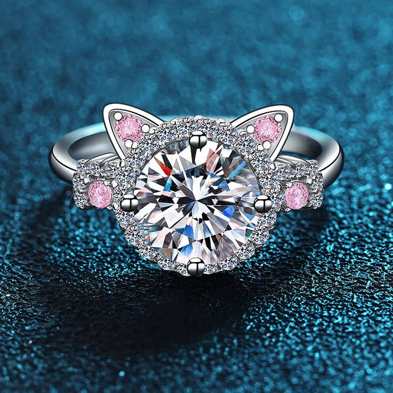 Verstelbare Kattenoren Ring met Zirconia