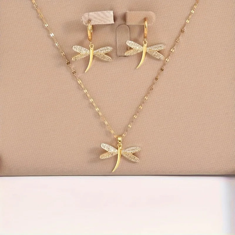 Gouden Libelle Sieraad Ketting met Bonus Oorbellen