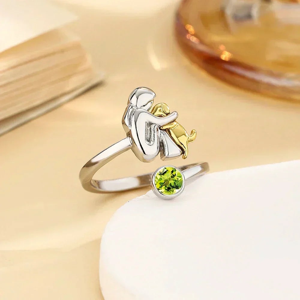 Zachte roségouden ring met schattig hondenmotief