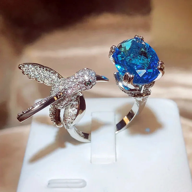 Verstelbare Hummingbird Edelsteenring – Zirkon, 14K Goud Verguld