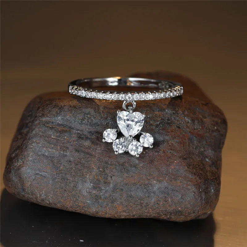 Vintage Kat Pootje & Hart Steen Ring – Gouden & Zilveren Tint