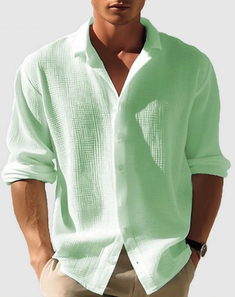 Overhemd Heren Lange Mouw Regular Fit Klassieke Kraag Zomer