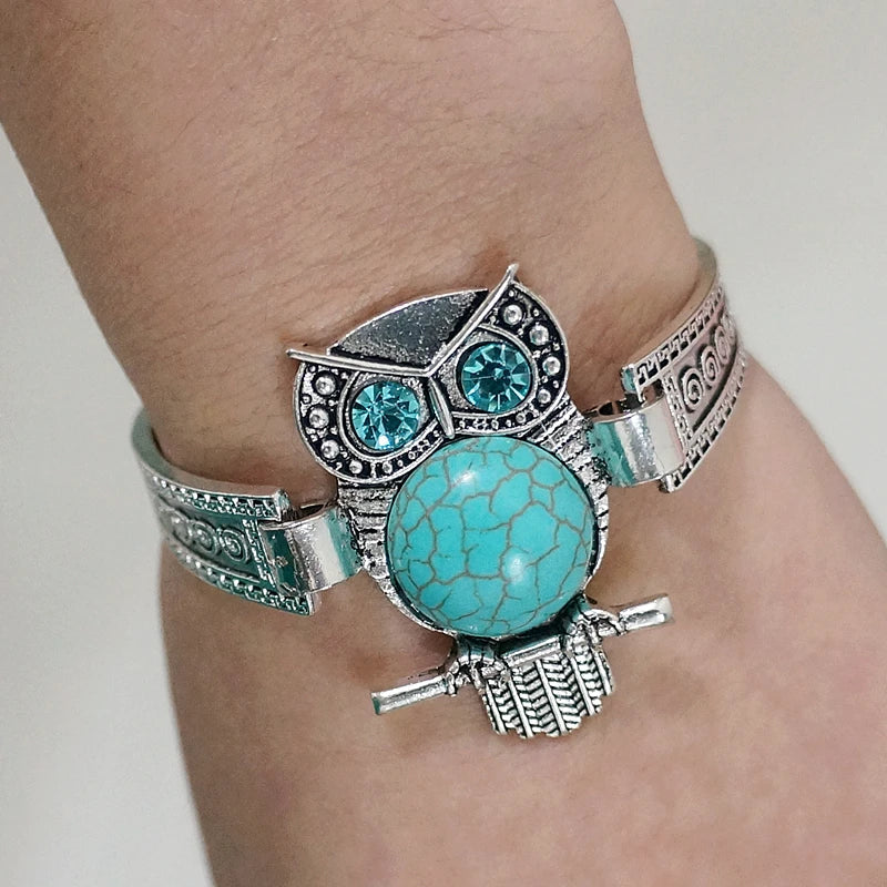 Vintage Uil Turquoise Charm Armband