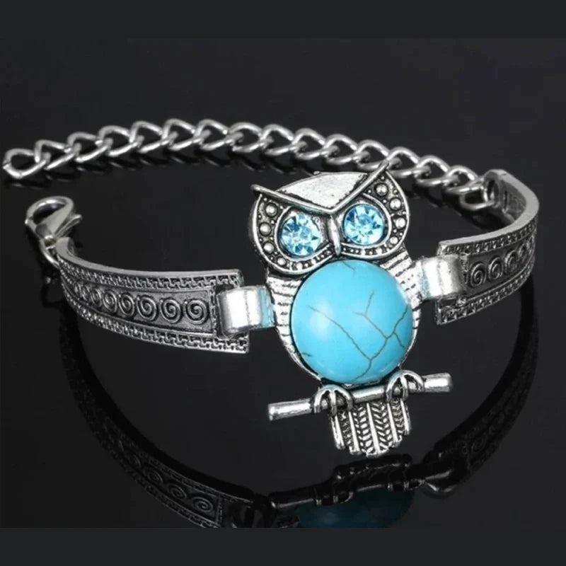 Vintage Uil Turquoise Charm Armband
