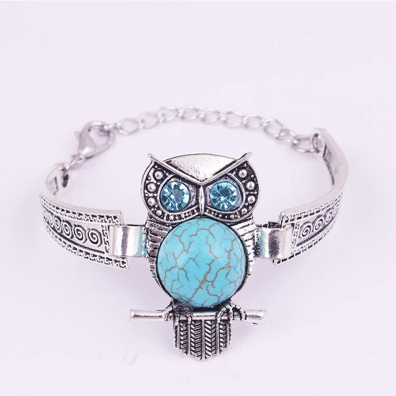 Vintage Uil Turquoise Charm Armband