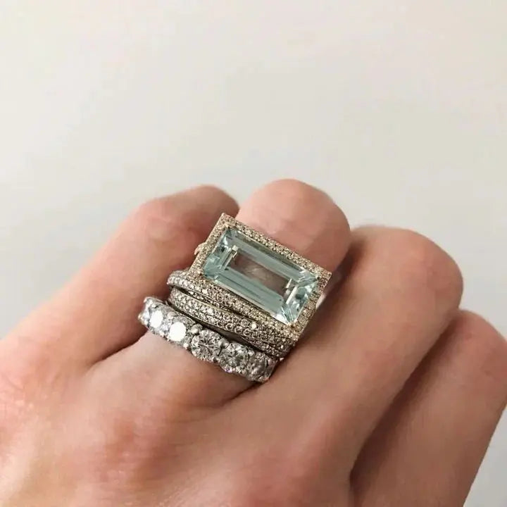 Elegante zilveren ringenset met turquoise accenten