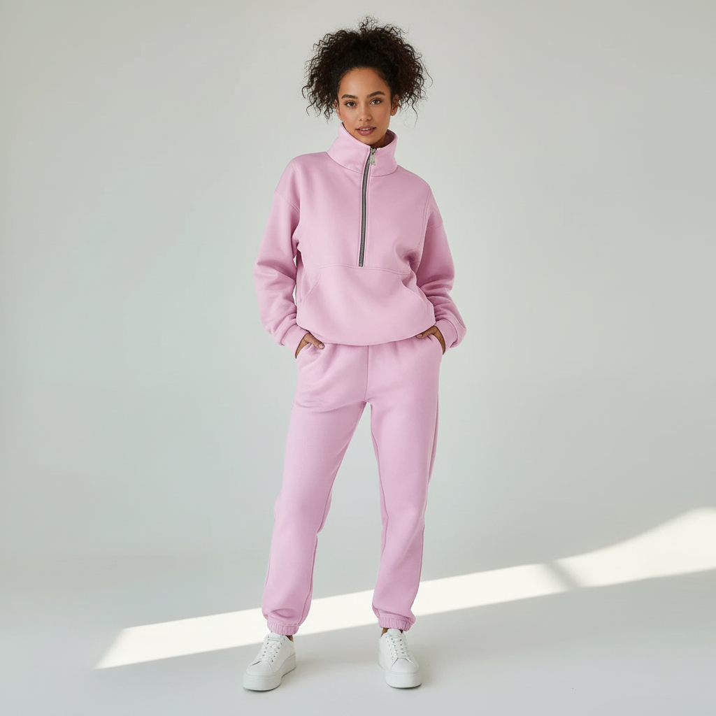 Sportieve Set Dames Regular Fit Trui Met Halfzip Broek Casual