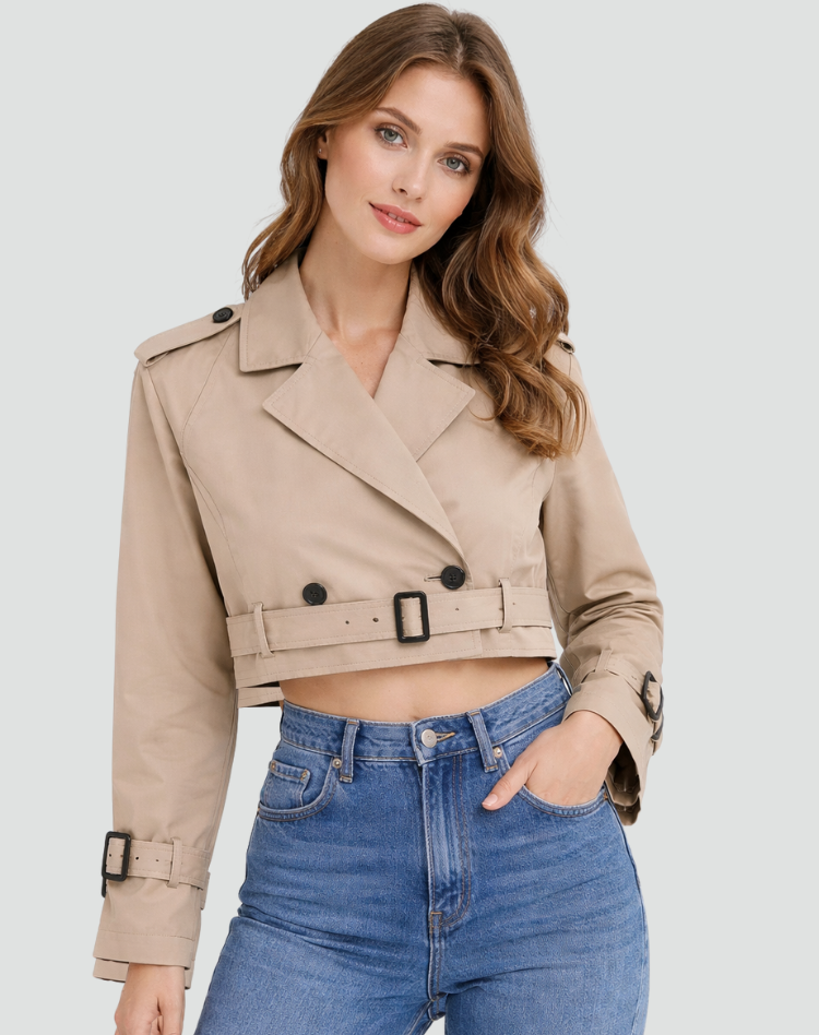 Trenchcoat Dames Regular Fit Katoen Korte Pasvorm