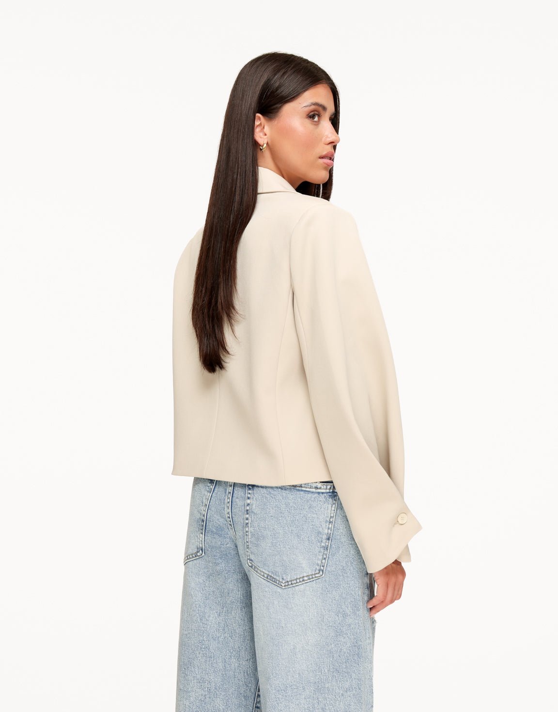 Beige Cropped Omgeslagen Mouwen - Blazer