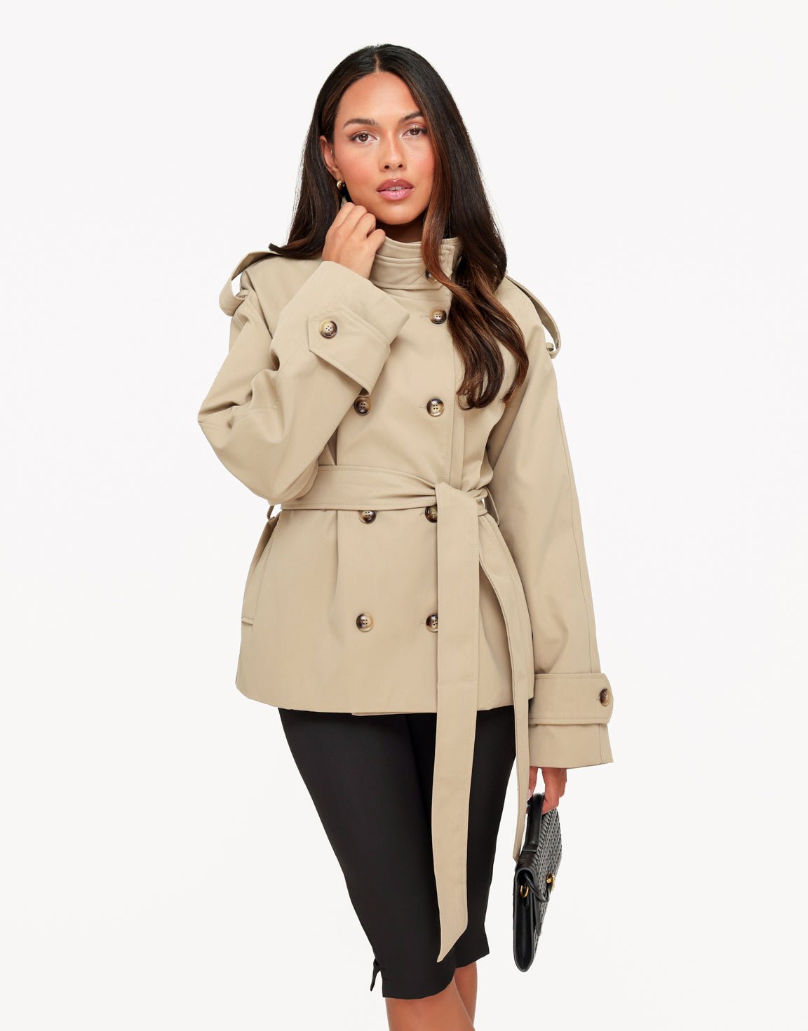 Beige Hoge Kraag Gestrikte Ceintuur Trench - Jas