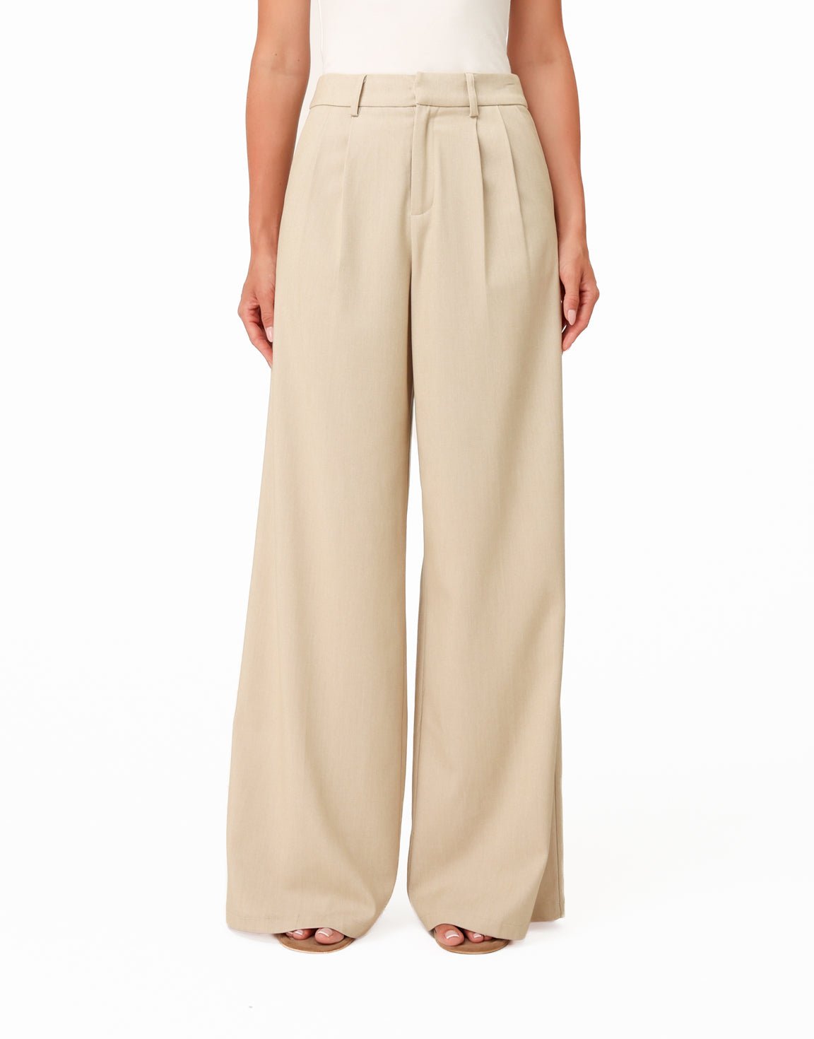 Beige Wijde Studio - Pantalon