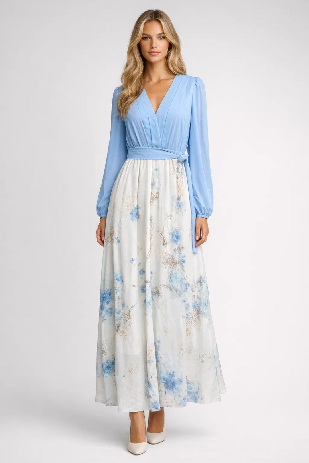 Bloemen Maxi Jurk Dames V Hals Lange Mouwen