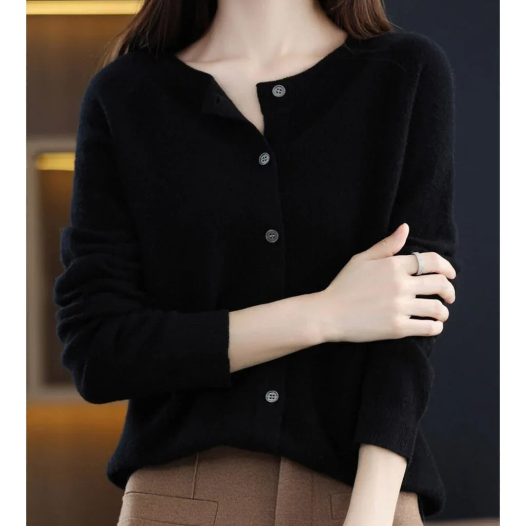 Cardigan voor Dames met Knoopsluiting en Ronde Hals