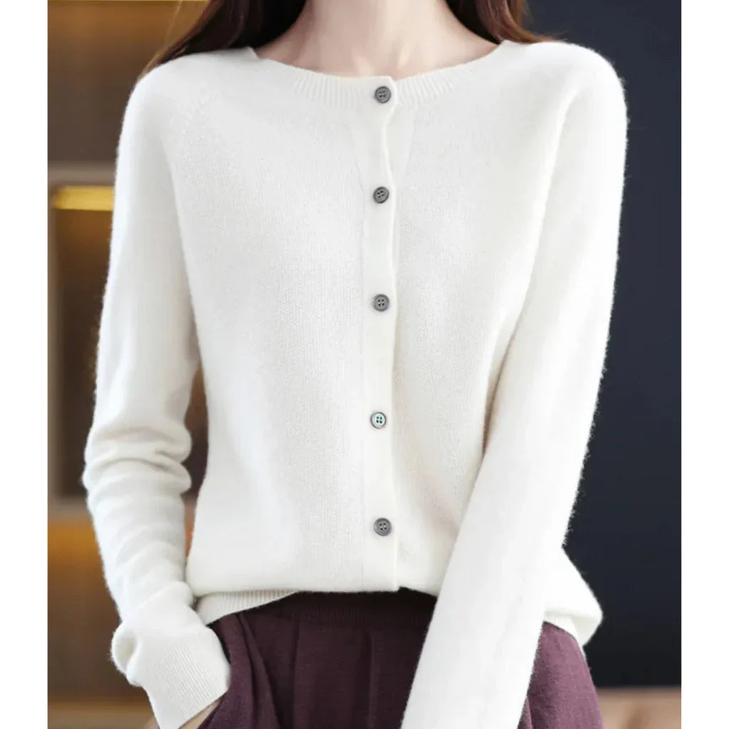 Cardigan voor Dames met Knoopsluiting en Ronde Hals