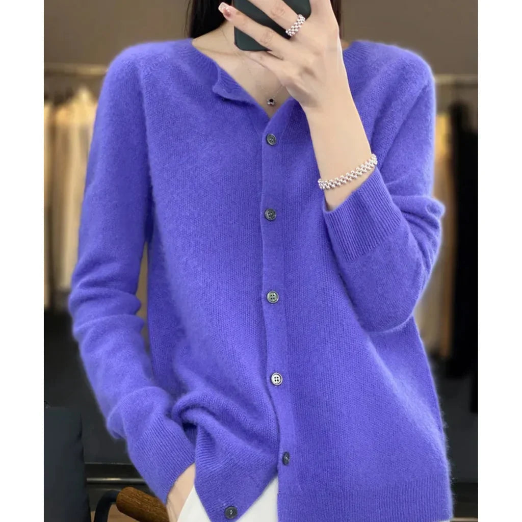 Cardigan voor Dames met Knoopsluiting en Ronde Hals