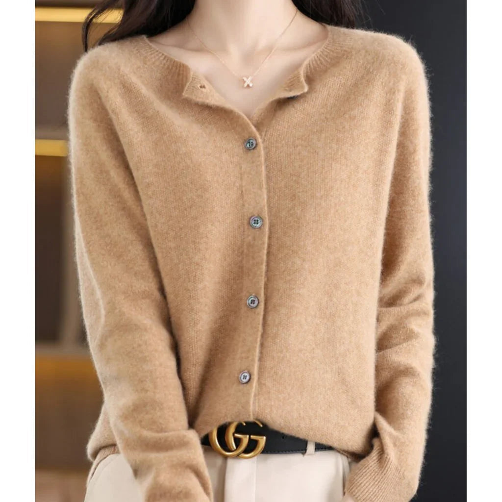 Cardigan voor Dames met Knoopsluiting en Ronde Hals