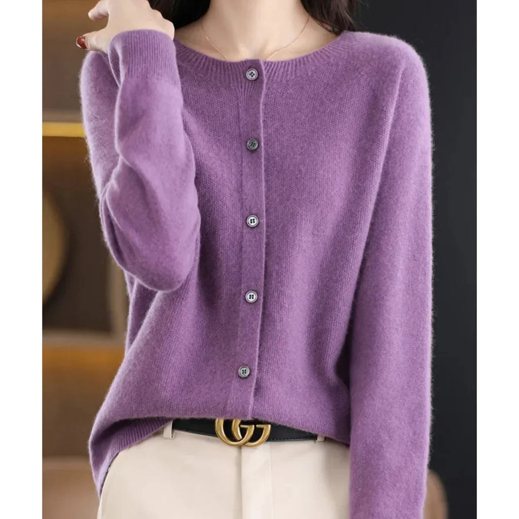 Cardigan voor Dames met Knoopsluiting en Ronde Hals