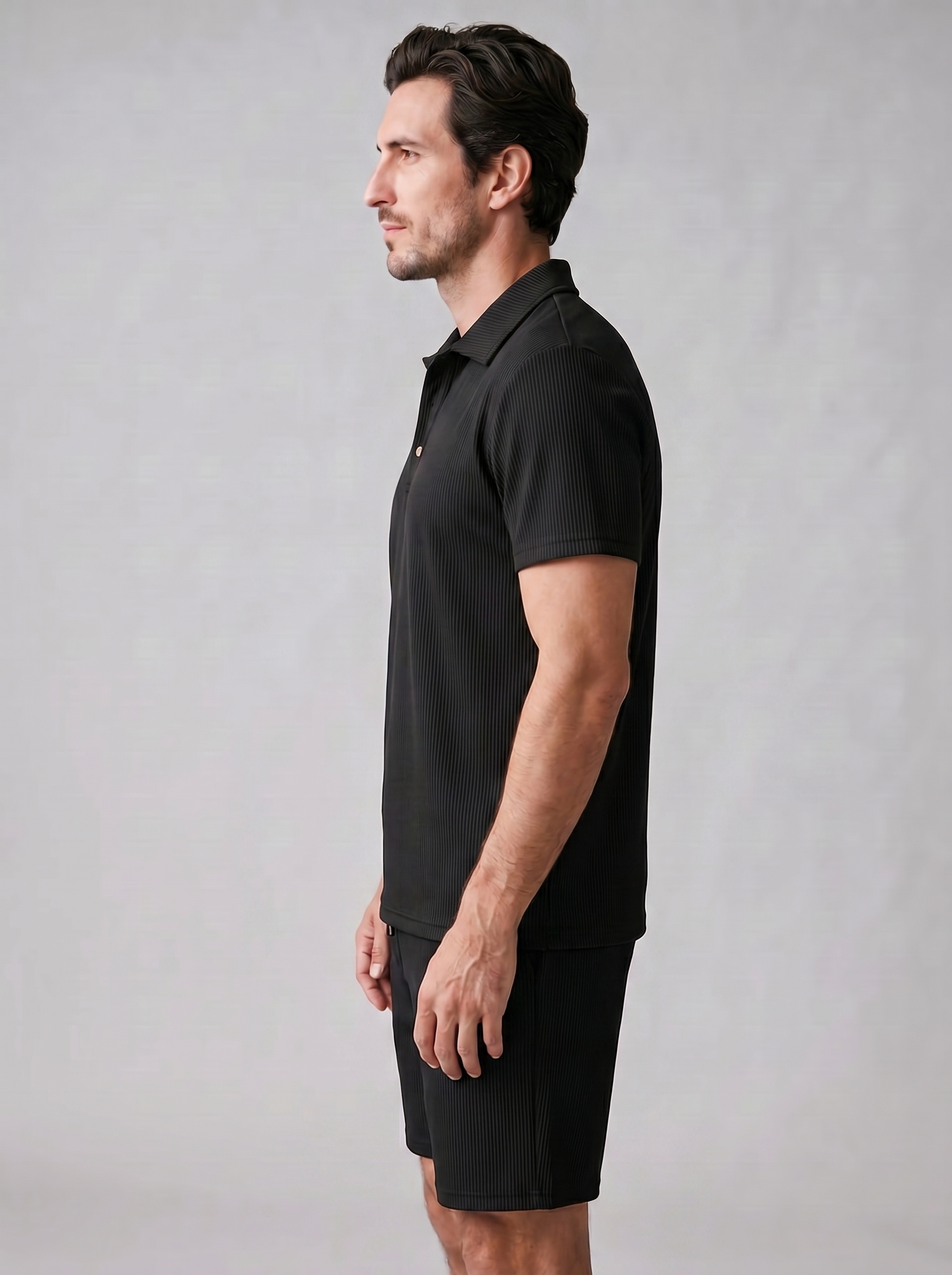 Corduroy Poloshirt en Shorts Set Heren Slim Fit