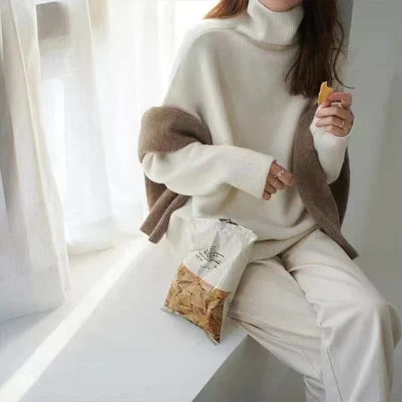 Cozy coltrui voor dames met oversized pasvorm en kaki kleur
