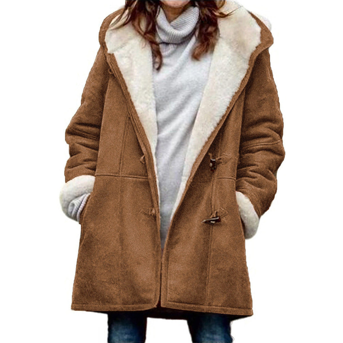 Cozy Dames Duffle Coat met Kap en Warme Voering voor Koude Dagen