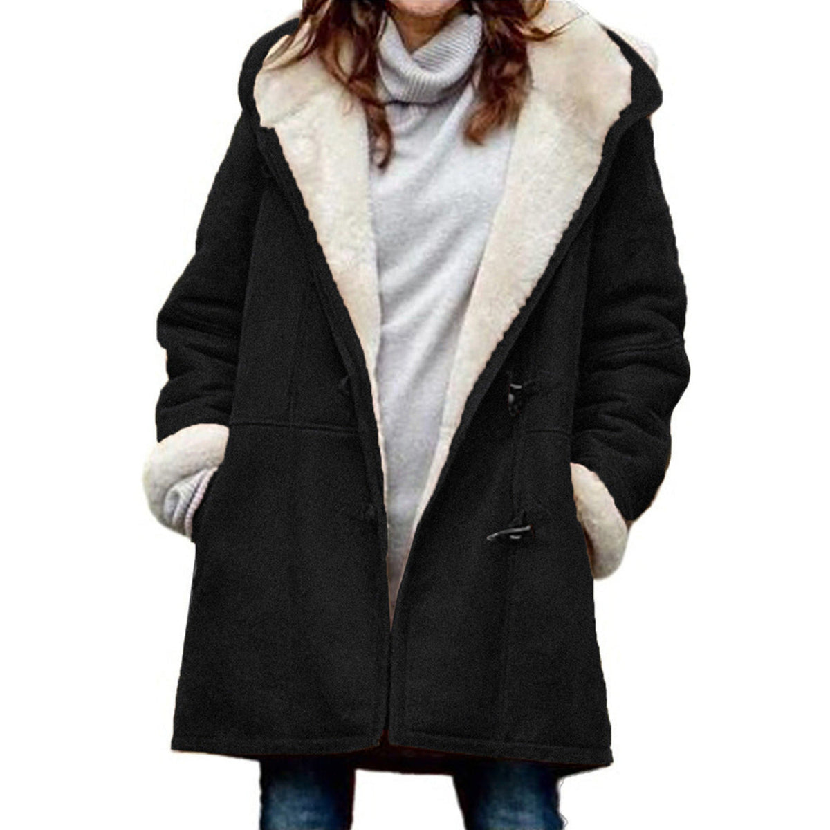 Cozy Dames Duffle Coat met Kap en Warme Voering voor Koude Dagen